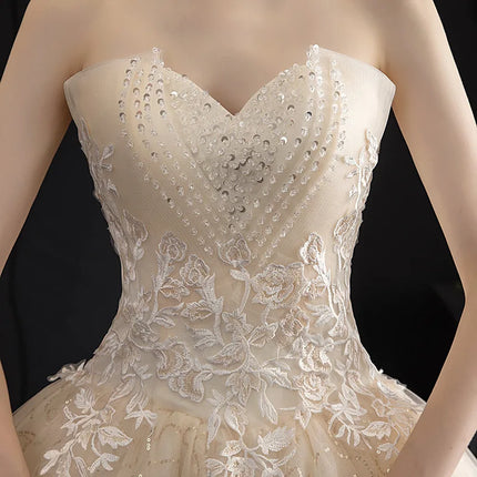 Customized Made Real Photo Plus size Bead Strapless Lace Wedding Dresses Cheap Ivory Champagne Bride Frocks Vestidos De Novia