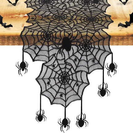 New Halloween Table Runner Spinning Spider Set-Polyester Indoor/Outdoor Halloween Horror Scene Decor Photo Prop Ghost Festival