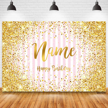 Custom Name Gold Glitter Birthday Party Banner Backgrounds Baby Shower Child Kid Name Diy Photography Backdrop Photo Studio Prop