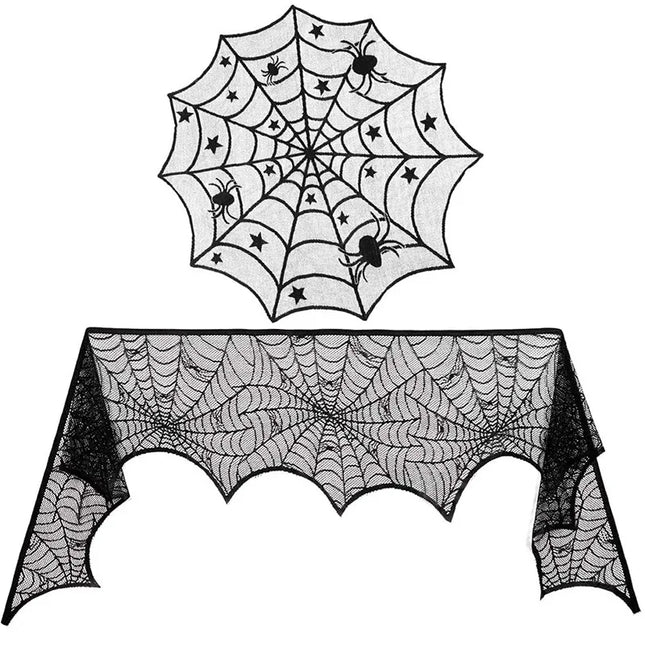 Foreign Trade Style Black Lace Spider Web Bat Halloween Ghost Festival Decorative Tablecloth Indoor Use