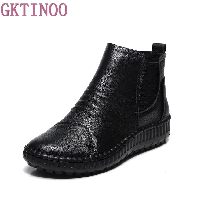 Genuine Leather Shoes Women Boots 2026 Autumn Winter Fashion Handmade Ankle Boots Warm Soft Outdoor Casual Flat Shoes Woman