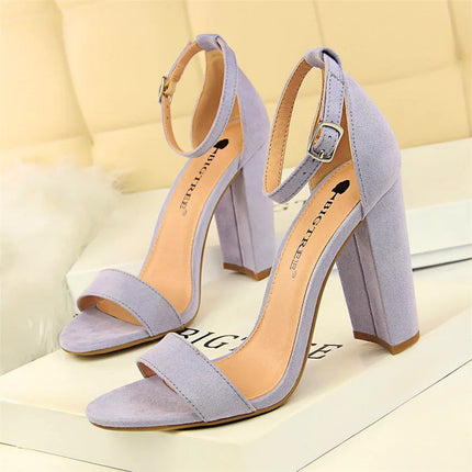 BIGTREE 8 Colors Women High Heels Sandals Concise Flock/PU Open Toe Buckle Sexy Woman Party Sandal Summer Shoes Big Size 34-43