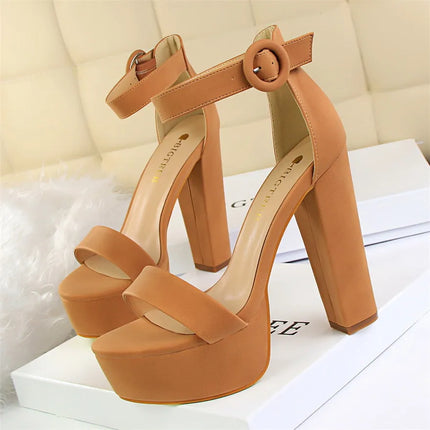 2025 Fashion Platform Open Toe Women's Sandals Super High Heels 13.5cm Ladies Party Shoes Female Soft Leather Buckle Bride Pumps