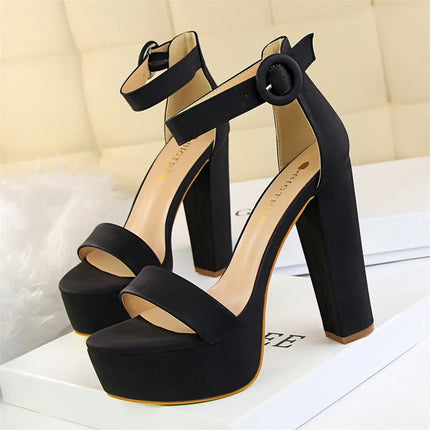 2025 Fashion Platform Open Toe Women's Sandals Super High Heels 13.5cm Ladies Party Shoes Female Soft Leather Buckle Bride Pumps