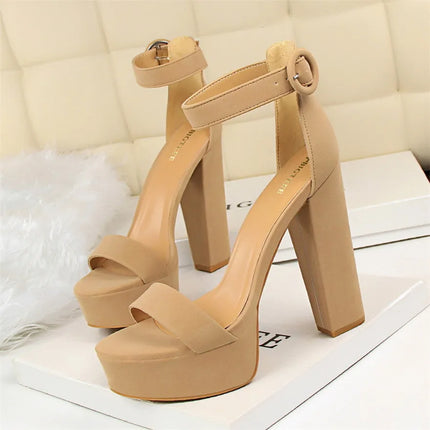 2025 Fashion Platform Open Toe Women's Sandals Super High Heels 13.5cm Ladies Party Shoes Female Soft Leather Buckle Bride Pumps