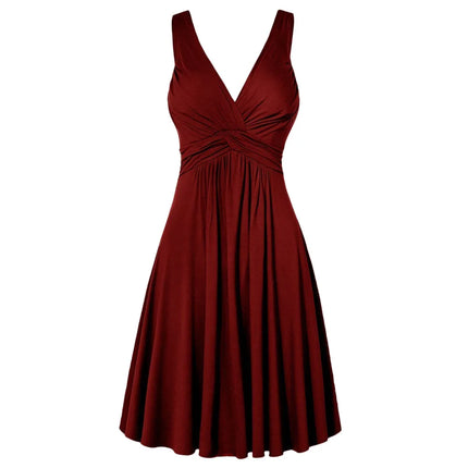 Plus Size XL-5XL Women's V-neck Dress Ball Gown Retro Sling Pleated Slim Flare Party Dresses Vestidos de fiesta Female Sundress