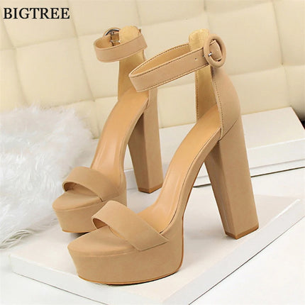 2025 Fashion Platform Open Toe Women's Sandals Super High Heels 13.5cm Ladies Party Shoes Female Soft Leather Buckle Bride Pumps