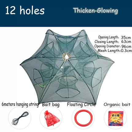 12 Holes Crab Fish Trap Foldable Fishing Bait Trap Cast Net Cage for Catching Small Bait Fish Eels Crab Lobster Minnows Shrimp