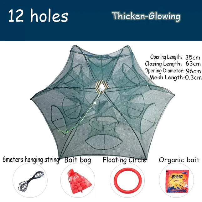 12 Holes Crab Fish Trap Foldable Fishing Bait Trap Cast Net Cage for Catching Small Bait Fish Eels Crab Lobster Minnows Shrimp
