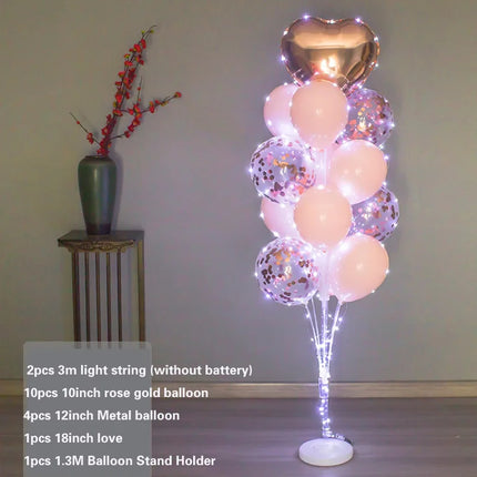 13Tubes LED Glow Balloon Stand Holder Balloon Stick Happy Birthday Balloon Kids Baby Shower Adult Wedding Party Decoration