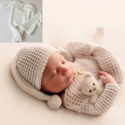 Newborn Photography Props Baby Boy Romper Hat Footed Sleeper Pants Christmas Outfit Photo Shoot Studio Accessories Set