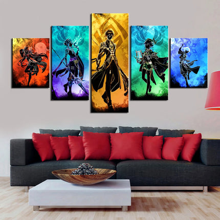 5 Pieces Canvas Painting Abstract Arts Genshin Impact Game Home Decor Picture Living Room HD Anime Poster Prints Bedroom Mural