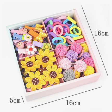Fashion Baby Girl Set of 24 Pcs Princess Crown  Lovely Rabbit Kids Colorful Fabric Cartoon Flower Hairclips