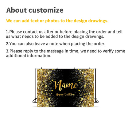 Custom Name Gold Glitter Birthday Party Banner Backgrounds Baby Shower Child Kid Name Diy Photography Backdrop Photo Studio Prop