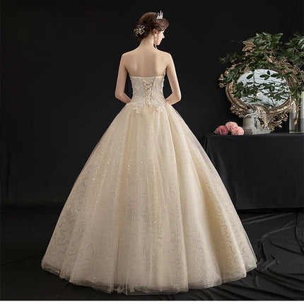 Customized Made Real Photo Plus size Bead Strapless Lace Wedding Dresses Cheap Ivory Champagne Bride Frocks Vestidos De Novia