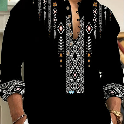 [Polyester Striped Button-Up Shirt] 1Pc Polyester Men's