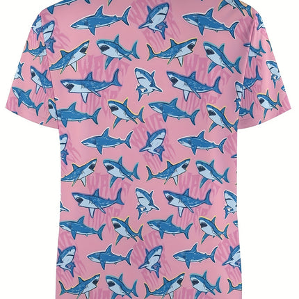 Men's Casual Fashion Short Sleeve Shirt Pink with Blue Cross-Border