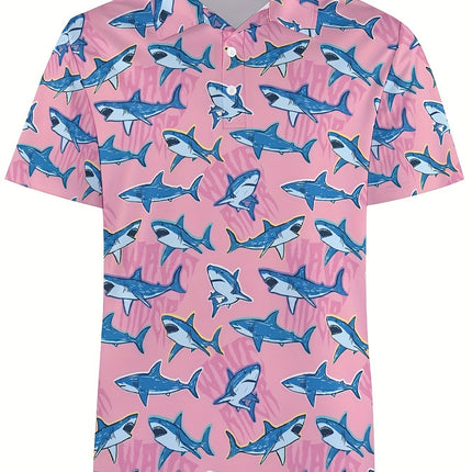 Men's Casual Fashion Short Sleeve Shirt Pink with Blue Cross-Border