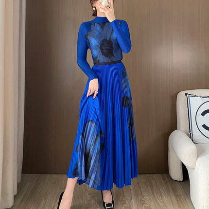Aliexpress Foreign Trade Suit for Women, Fashionable Two-Piece Set, Spring and Autumn Cross-Border Women's Clothing, Long-Sleeved T-Shirt, Long Skirt