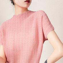 Miyake Super Elastic Loose Half-Sleeved Elegant T-Shirt Top for Women Summer Bubble Super Soft Pleated Right Shoulder Short-Sleeved T-Shirt for Women