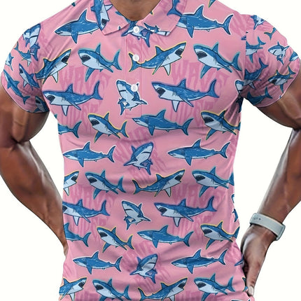 Men's Casual Fashion Short Sleeve Shirt Pink with Blue Cross-Border