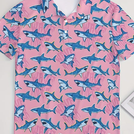Men's Casual Fashion Short Sleeve Shirt Pink with Blue Cross-Border