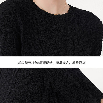Miyake Super Elastic Loose Half-Sleeved Elegant T-Shirt Top for Women Summer Bubble Super Soft Pleated Right Shoulder Short-Sleeved T-Shirt for Women