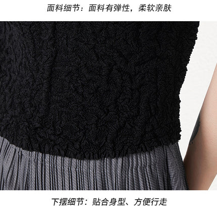 Miyake Super Elastic Loose Half-Sleeved Elegant T-Shirt Top for Women Summer Bubble Super Soft Pleated Right Shoulder Short-Sleeved T-Shirt for Women