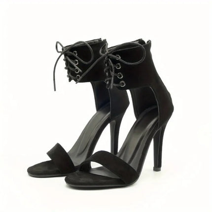 Black Plus Size Simple Straight High-heeled Sandals for Women, 2026 Summer New Sexy Back Zipper Women's Shoes Fashion Sandals