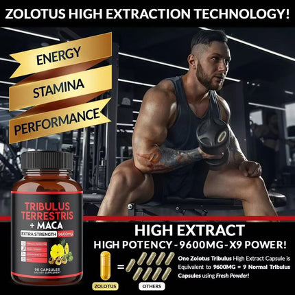 Premium Tribulus Terrestris Capsules - Combined with Ashwagandha, Panax Ginseng & Maca Boost Energy - 90 Counts for 3 Months