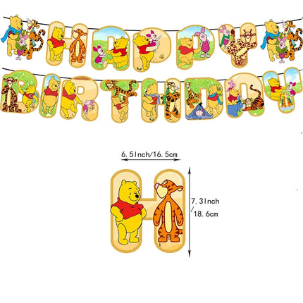 Winnie The Pooh Balloons Happy Birthday Banner Decoration Yellow Bear Party Supplies Backdrop Cake Topper Disposable Tableware