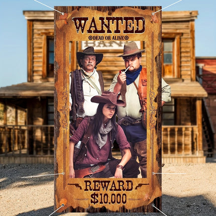 Western Cowboy Wanted Photo Booth Prop Wild West Party Backdrop Door Frame Cutout Decor for Country Themed Barn Rodeo Supplies