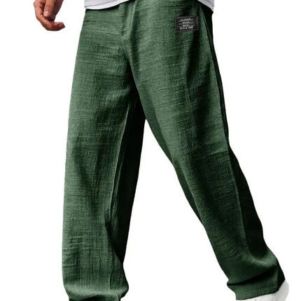 Men Baggy Pants Cotton Linen Loose‑Fit Trousers High‑Quality Retro Streetwear Male Casual Solid Color Wide Leg Daily‑Wear Pants