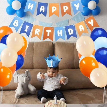 Blue and Orange Happy Birthday Banner Children's Celebration Bunting Banner Blue Orange Birthday Party Decoration Cartoon Theme