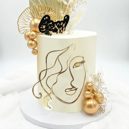 New Gold Portrait Happy Birthday Cake Topper Black Acrylic Abstract Art Boys Girls Party Cake Topper Baby Shower Girl Decoration