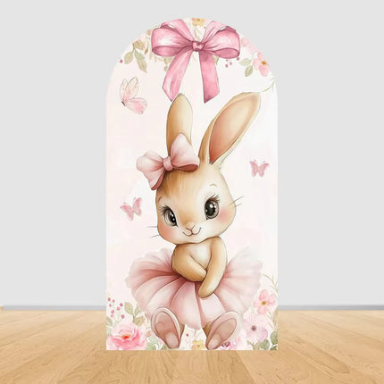 Pink bow cute rabbit arch background baby shower baby first birthday party layout background double-sidedprinting stretch fabric