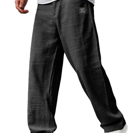 Men Baggy Pants Cotton Linen Loose‑Fit Trousers High‑Quality Retro Streetwear Male Casual Solid Color Wide Leg Daily‑Wear Pants