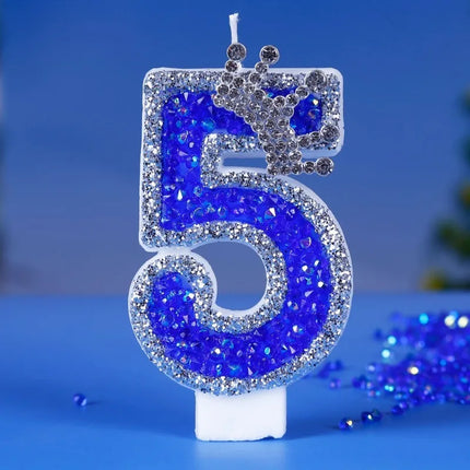 Crown Candles New Creative Number 0-9 Pink Blue Red Birthday Wedding Party Cake Decoration Handmade Crown Powder Sequin Cake Dec