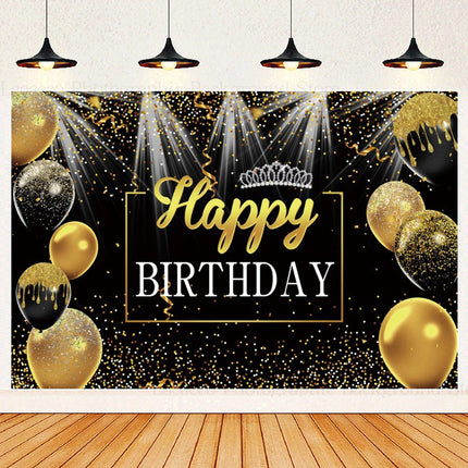Happy Birthday Party Backdrops Black Gold Balloons Champagne Birthday Party Decor Banner Photography Background for Men Women
