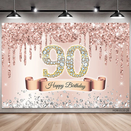 Rose Golden Happy 18th Birthday Party Backdrop Glitter Diamond Birthday Background Girl Sweet Birthday Party banner photography