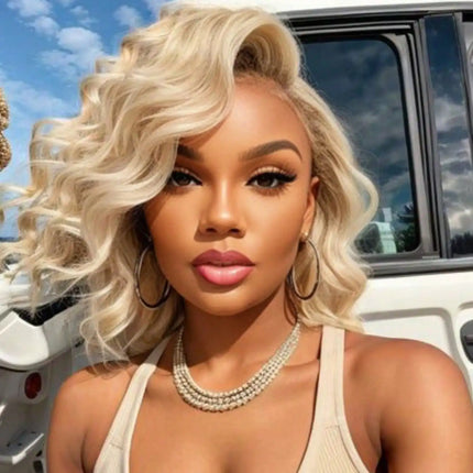 613 Blonde Short Wigs Lace Frontal Wigs Human Hair Full And Thick 13x4 HD Transparent Lace Front Wigs Human Hair Pre Plucked With Baby Hair 200 Density Kinky Curly Glueless Human Hair Wig For Women