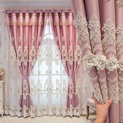 European Luxury Embroidered Floral Curtain Loop Top Thick Blackout Curtains for Living Room Home Decorative Drapes