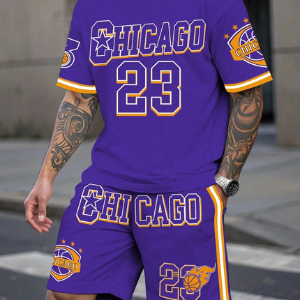 Men's Sports Short Sleeve Top Shorts Set Plus Size Breathable Basketball Sports Clothing Letter Print T-shirt Shorts 2-piece Set