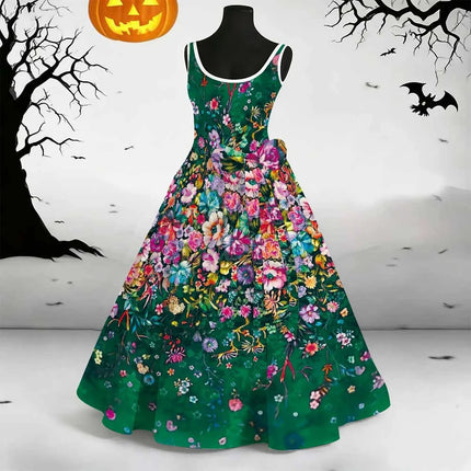 Elegant Long Skirt Retro Floor-Length Skirt Daily Fashion Vest Dress Round-Neck Slim Skirt Summer Women's Sleeveless Dress