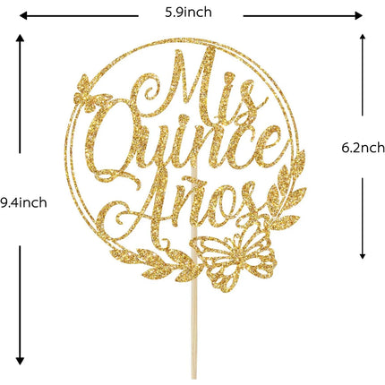 Mis 15 Años Cake Topper Gold Crown Butterfly Mis Años 15 Happy Birthday Cupcake Topper Kids Party Baking Decoration Supplies Diy