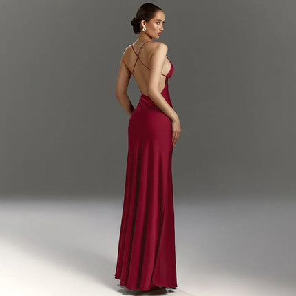 New 2026 Summer Women Sexy Slim Fit Solid Color Backless Long Slip Elegant Sleeveless Hot Girl Party Evening Birthday Dresses