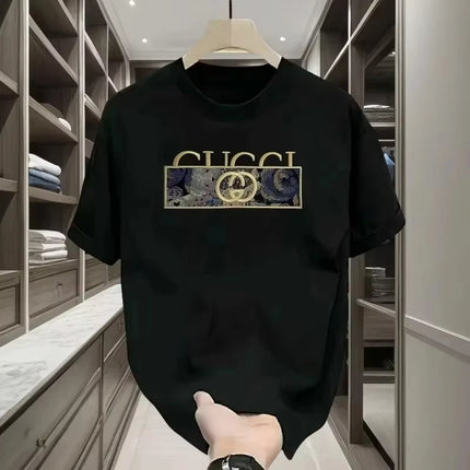 Men's Luxury Style T-Shirt Casual Cotton Short Sleeve Crew Neck Navy Blue Fashion Streetwear Tee for Daily Wear Print Pattern