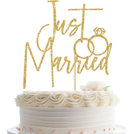 Just Married Cake Topper, Wedding, Marriage, Engagement Party Decoration Supplies, Just Engaged, Bride Groom