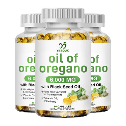 Oregano Oil + With Black Seed Oil & Elderberry + Vitamin D3, Supports Antioxidant & Skin Health, Antibacterial & Immune System