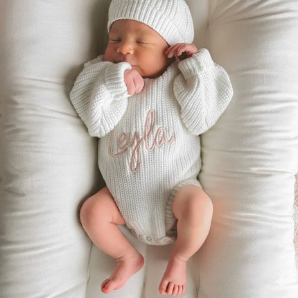 Personalized Name Newborn Baby Girl Boy Outfit Sweater Oversized Knitted Sweatshirt Romper Infant Warm Fall Winter Clothes